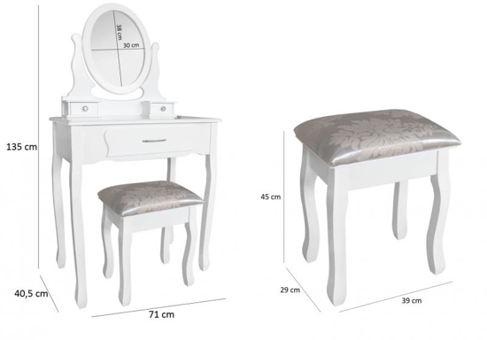 Picture of Aldotrade toilet cosmetic table Sofia 73x40x132cm with taburet